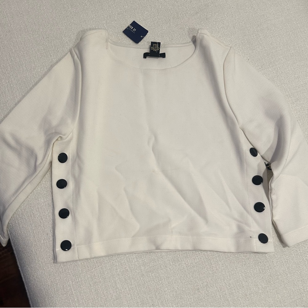 Forever 21 White Top with black buttons NWT